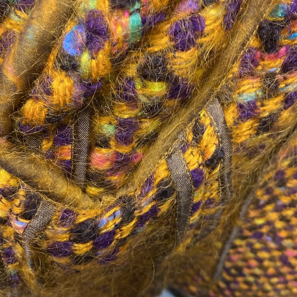 *Cynthia Rose luxury cardigan jacket multicolor yellow rust purple XS S FUR TRIM - Picture 15 of 16